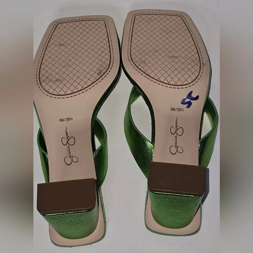 Bright Block Heel Metallic Green Jessica Simpson Sandals Heels Size 8M